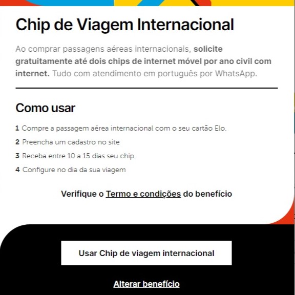 benefício do Cartão Elo: chip de viagem internacional