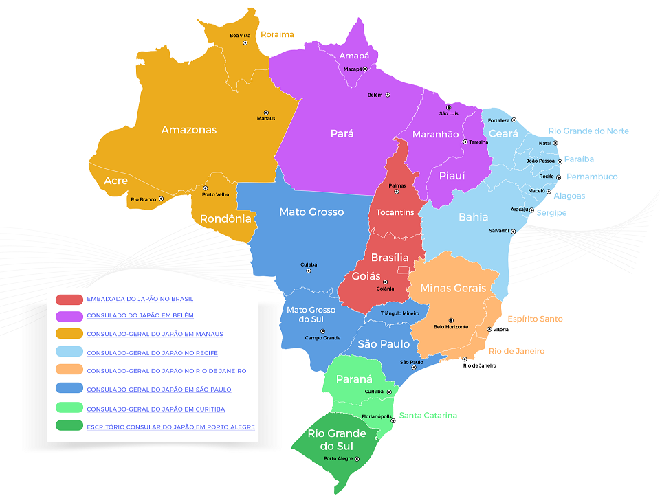 Mapa de consulados para tirar visto para o Japão